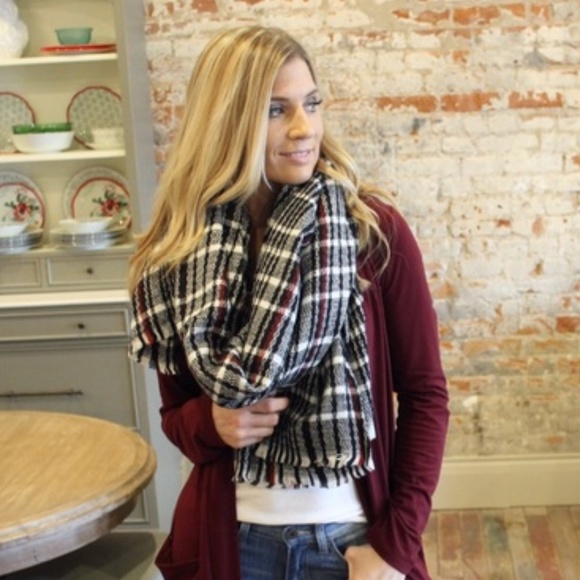 Infinity Raine Accessories - LAST ONE! Black & Ivory Plaid with burgundy Stripe